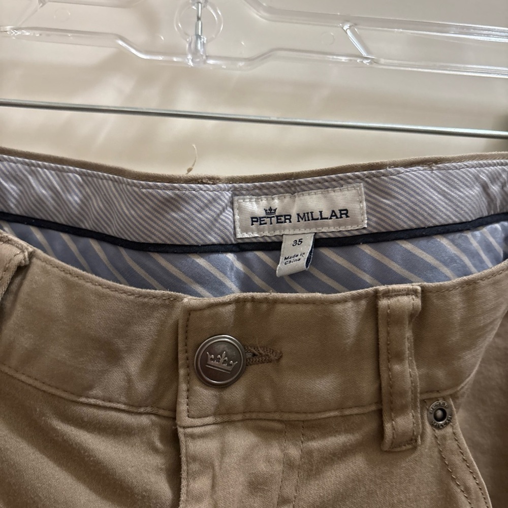 Peter Millar Pants Men's Signature Sateen Five-Pocket Pant Men’s Size 35x33 Tan - Picture 2 of 5
